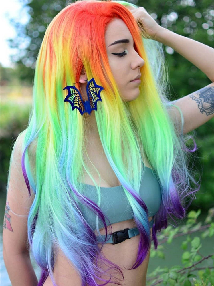 Cool colorful hair color ideas such as, blue-black or enthusiastic fiery red or calm green, charming yellow, mature gray? you can browse our website from time to time. #colorfulhair #haircolor #hairstyle