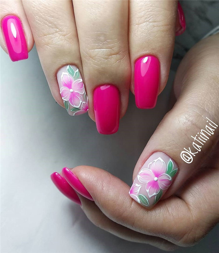Are you looking for the nails designs for spring? we have found 40 stylish flowers nails ideas. From purplr lavender nails to rose nails and more. You will finding a nail art that you love and that suits spring. #springnails #flowersnails #summernails