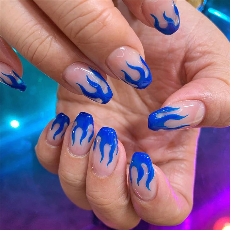 40 Awesome flame nails ideas, There are blue flame or yellow flame or black flame and more. These flame nails ideas are so cool and stunning that you will love them all. #flamenails #flamenailsacrylic #naildesigns