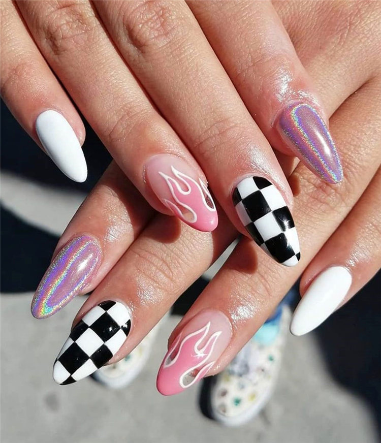 40 Awesome flame nails ideas, There are blue flame or yellow flame or black flame and more. These flame nails ideas are so cool and stunning that you will love them all. #flamenails #flamenailsacrylic #naildesigns