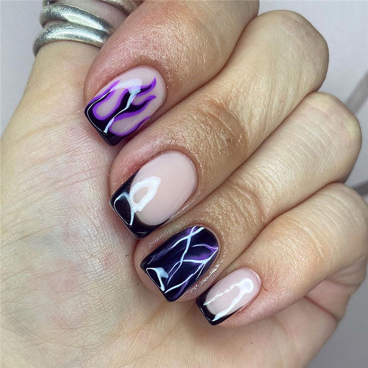 40 Awesome flame nails ideas, There are blue flame or yellow flame or black flame and more. These flame nails ideas are so cool and stunning that you will love them all. #flamenails #flamenailsacrylic #naildesigns