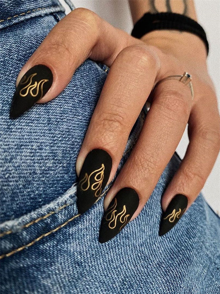 40 Awesome flame nails ideas, There are blue flame or yellow flame or black flame and more. These flame nails ideas are so cool and stunning that you will love them all. #flamenails #flamenailsacrylic #naildesigns