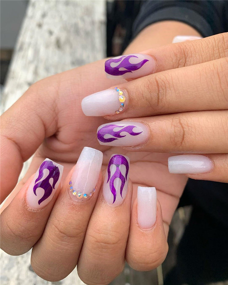 40 Awesome flame nails ideas, There are blue flame or yellow flame or black flame and more. These flame nails ideas are so cool and stunning that you will love them all. #flamenails #flamenailsacrylic #naildesigns