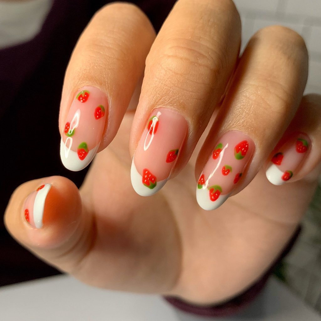 Longing for summer nails designs? Today we have 35 fruit nails to show you. fruit nail designs look so cute and pretty that you can try different design. This manicure is perfect for the summer. #fruitnails #nailsdesigns #summernails #nailideas