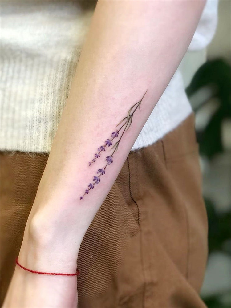 Simple lavender tattoo design ideas on arm, ankle, ribs and and more. If you want to creat lavender tattoo, you can browse our website from time to time. #tattooideas #flowertattoos #lavendertattoo