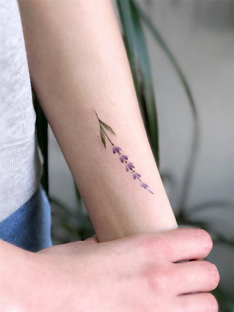 Simple lavender tattoo design ideas on arm, ankle, ribs and and more. If you want to creat lavender tattoo, you can browse our website from time to time. #tattooideas #flowertattoos #lavendertattoo