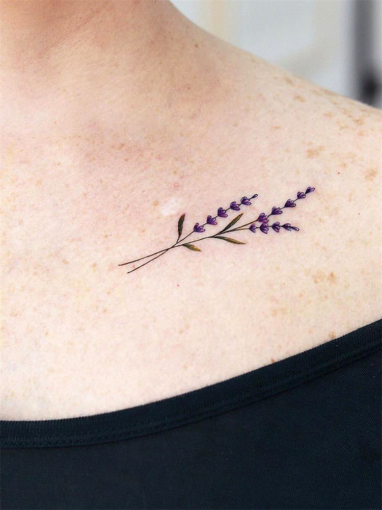 Simple lavender tattoo design ideas on arm, ankle, ribs and and more. If you want to creat lavender tattoo, you can browse our website from time to time. #tattooideas #flowertattoos #lavendertattoo