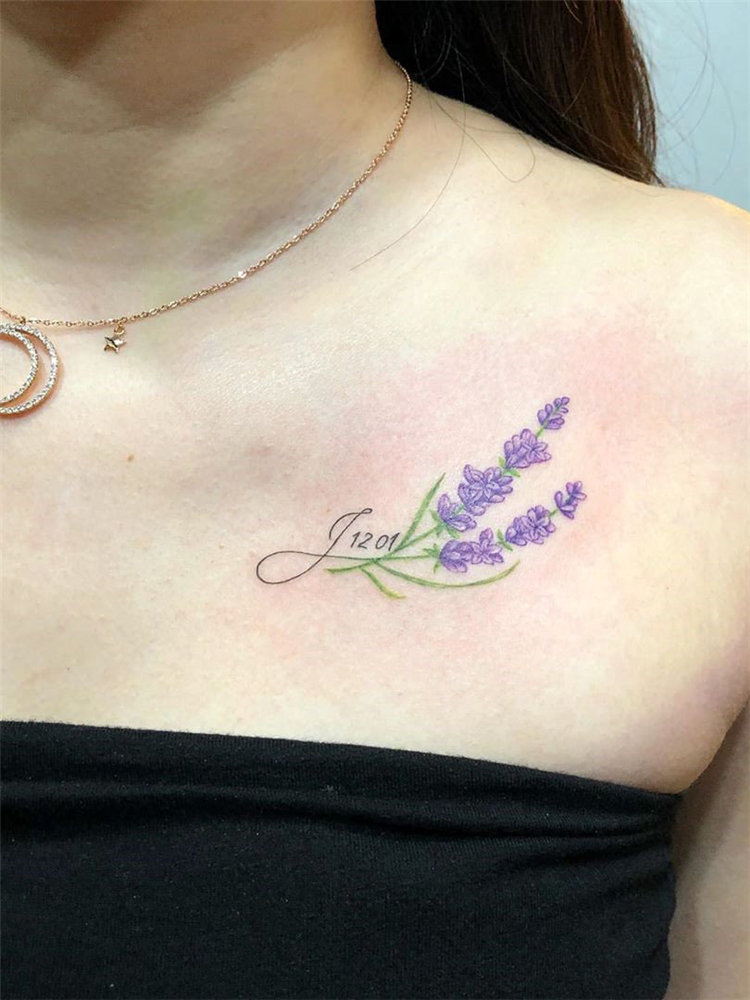 Simple lavender tattoo design ideas on arm, ankle, ribs and and more. If you want to creat lavender tattoo, you can browse our website from time to time. #tattooideas #flowertattoos #lavendertattoo